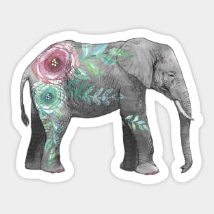 Watercolor elephant with flowers Sticker